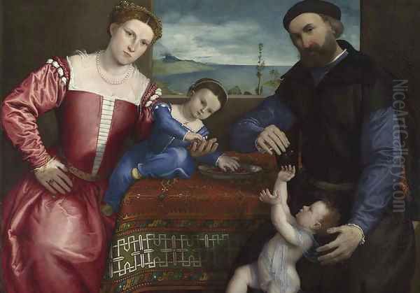 Portrait of Giovanni della Volta with his Wife and Children 1547 Oil Painting by Lorenzo Lotto