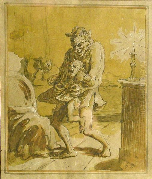 A Family Scene Oil Painting by Honore Daumier