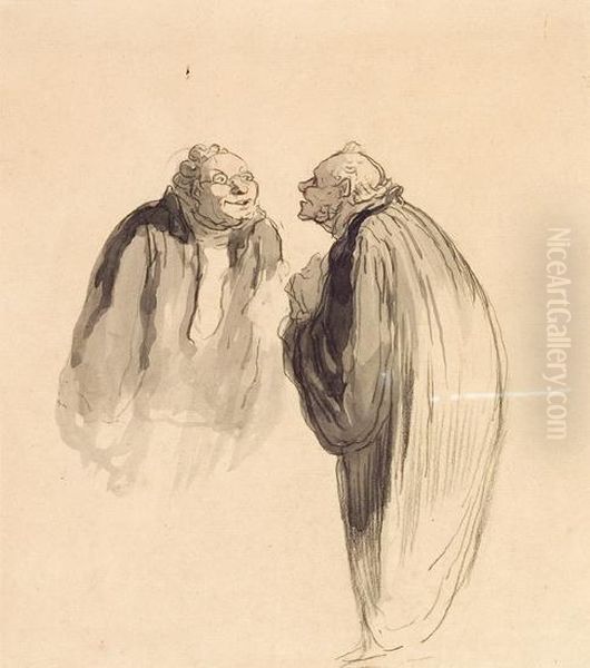 Entre Avocats Oil Painting by Honore Daumier