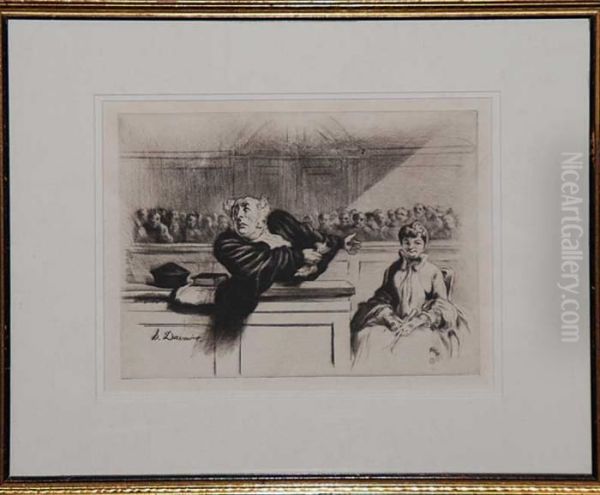 Court Scene Oil Painting by Honore Daumier