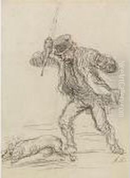 Homme Battant Son Chien Oil Painting by Honore Daumier