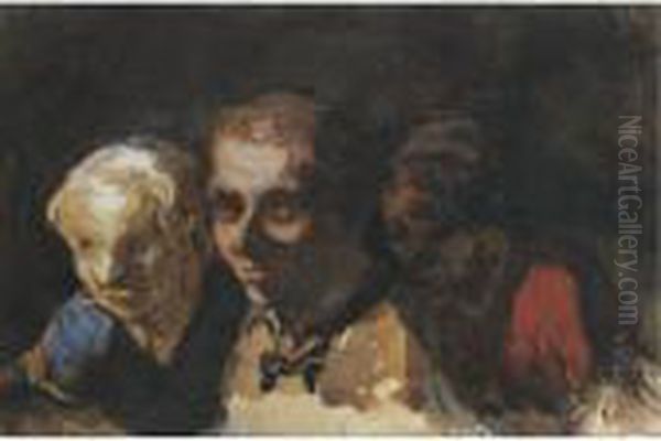 Trois Spectateurs Oil Painting by Honore Daumier