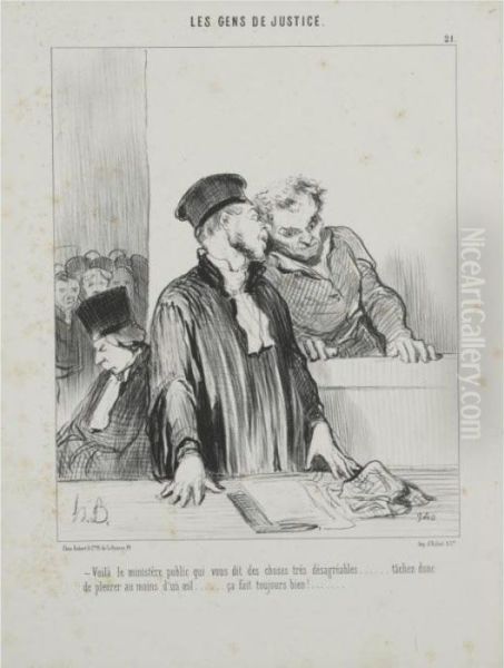 Les Gens De Justice: Three Plates Oil Painting by Honore Daumier