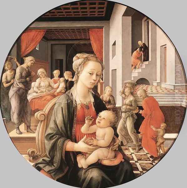 Madonna & Child with Stories from the Life of St. Anne Oil Painting by Fra Filippo Lippi