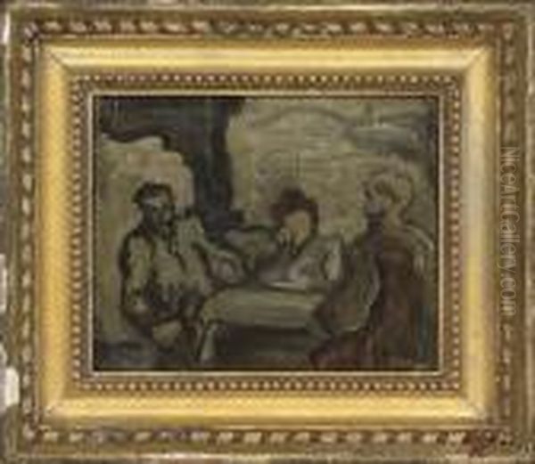 Figures At A Table Oil Painting by Honore Daumier