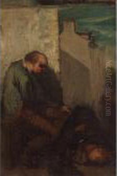 Les Deux Ivrognes Oil Painting by Honore Daumier