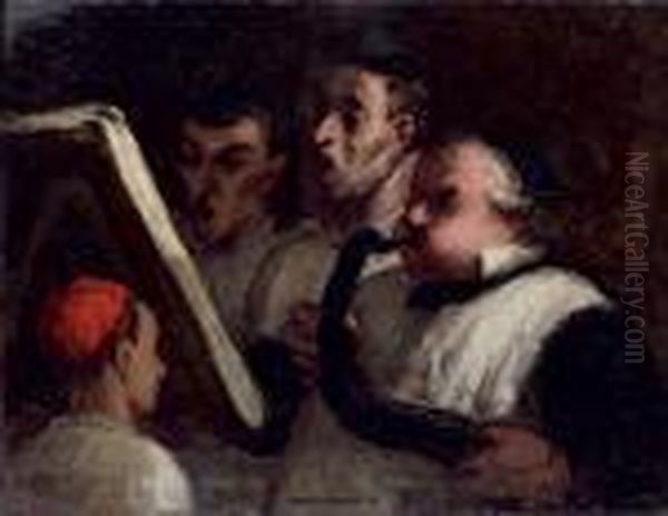 Le Lutrin - Les Chanteurs Au Lutrin Oil Painting by Honore Daumier