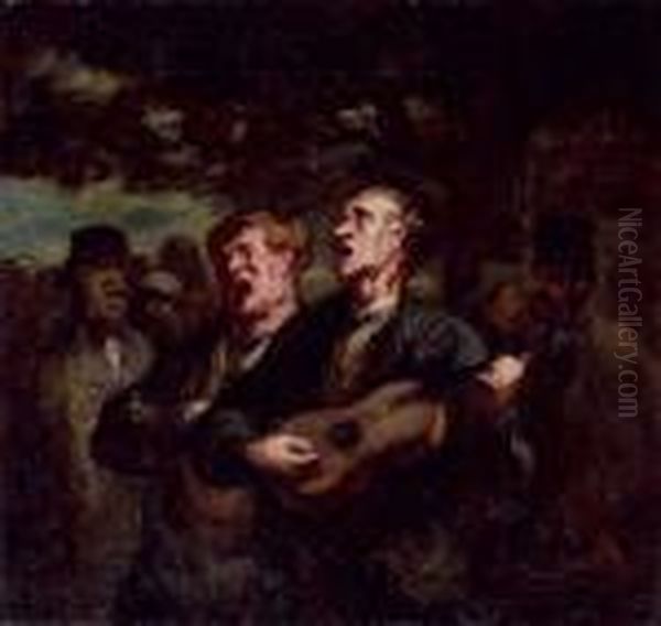 Chanteurs Ambulants - Chanteurs De Rue Oil Painting by Honore Daumier