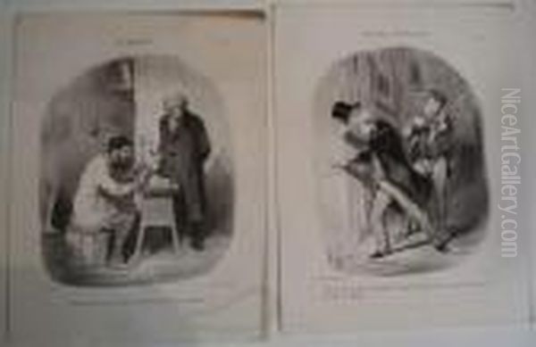 Artistes. Scenes D'ateliers, Pl. 1, 2 Et 3. Oil Painting by Honore Daumier