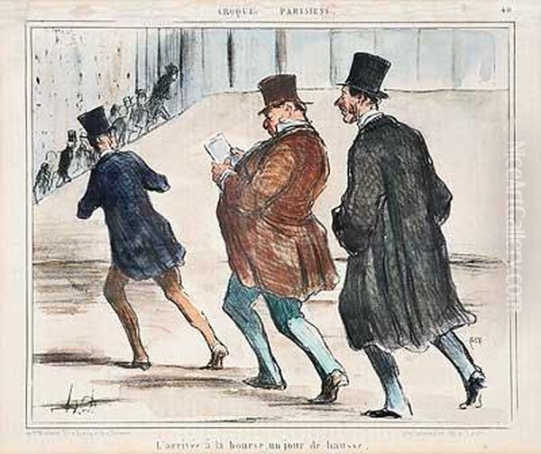 L'arrivee A La Bourse, Un Jour De Hausse Oil Painting by Honore Daumier