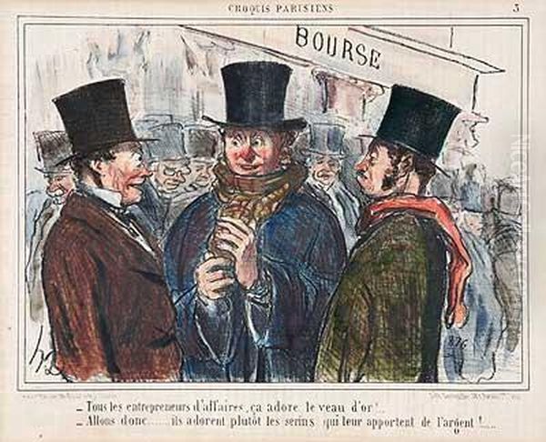 Tous Les Entrepreneurs...(vor Der Borse) Oil Painting by Honore Daumier