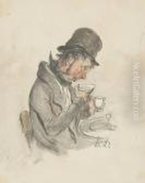 Coffee Drinker Oil Painting by Honore Daumier