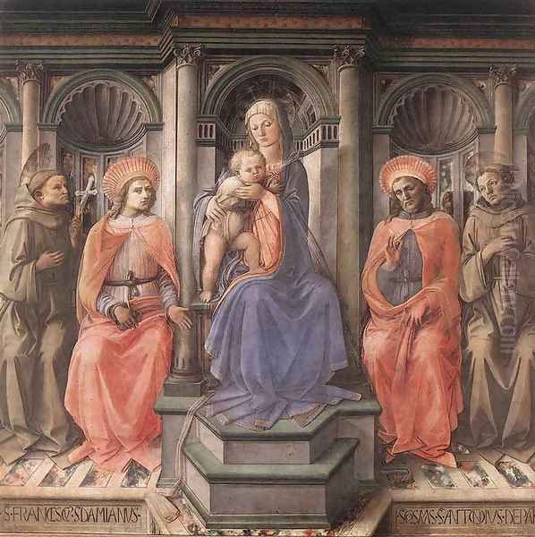 Madonna Enthroned with Saints c. 1445 Oil Painting by Fra Filippo Lippi