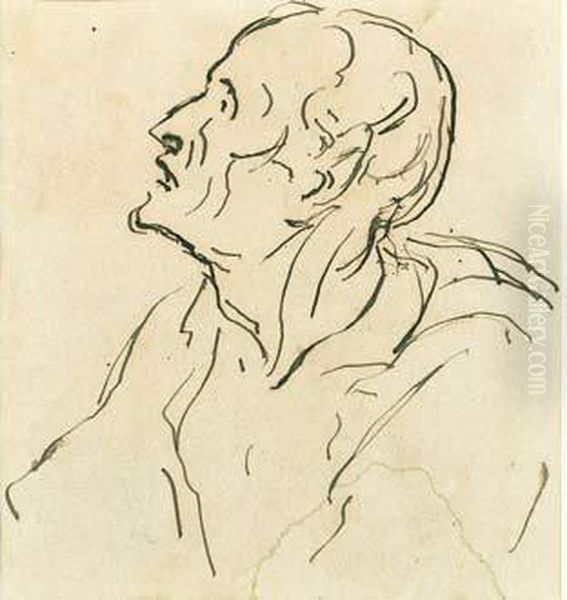 Un Vieil Homme Vu De Profil En Buste by Honore Daumier