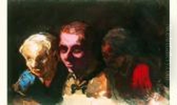 Trois Spectateurs Oil Painting by Honore Daumier