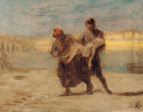 Le Sauvetage Oil Painting by Honore Daumier