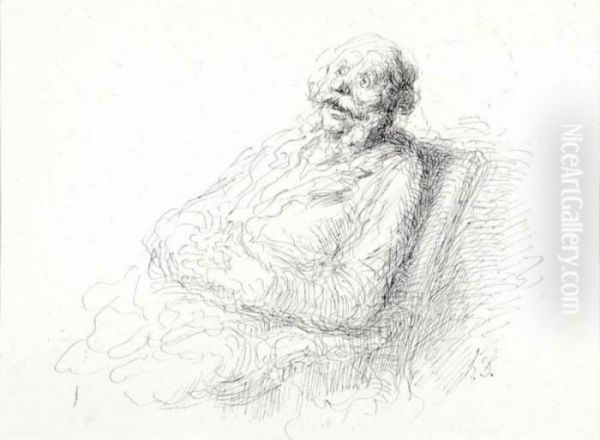 Study Of A Seated Man Oil Painting by Honore Daumier