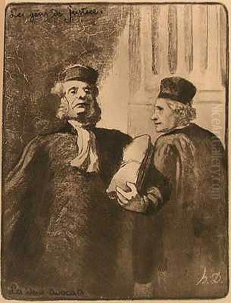 Les Gens De Justice. Les Deux Avocats Oil Painting by Honore Daumier