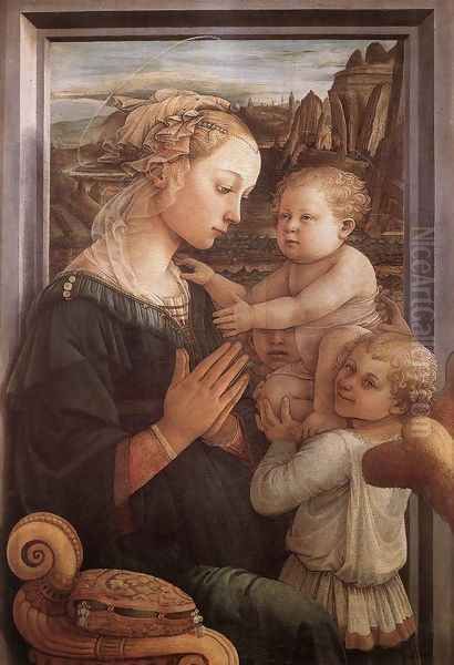 Madonna with the Child and two Angels 1465 Oil Painting by Fra Filippo Lippi