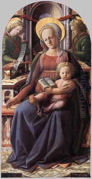 Madonna and Child Enthroned with Two Angels c. 1437 Oil Painting by Fra Filippo Lippi