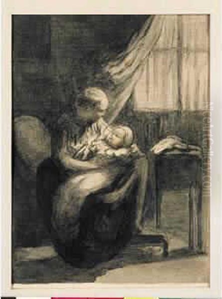 Jeune Femme Dans Un Interieur Oil Painting by Honore Daumier