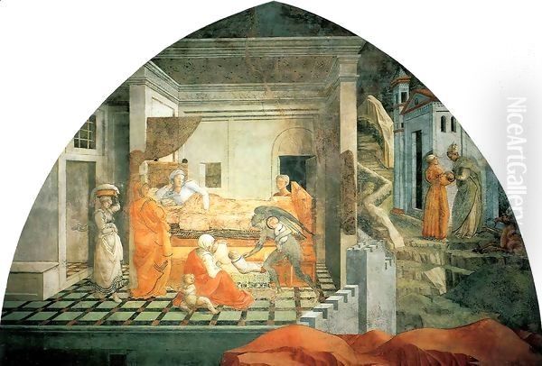 St Stephen is Born and Replaced by Another Child 1452-65 Oil Painting by Fra Filippo Lippi