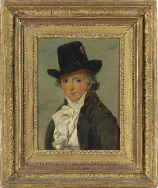 Portrait Of Pierre Seriziat, The
 Artist's Brother-in-law, Bust-length, In A Hat With A Tricolour 
Cockade, A Black Coat And White Stock Oil Painting by Jacques Louis David