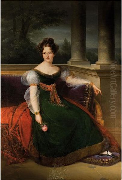 Retrato De Dama Con Flor En La Mano Oil Painting by Jacques Louis David