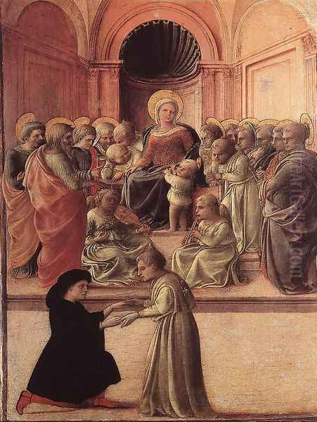 Madonna and Child with Saints and a Worshipper c. 1437 Oil Painting by Fra Filippo Lippi