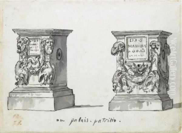 Two Roman Altars With The Epitaphs Oil Painting by Jacques Louis David