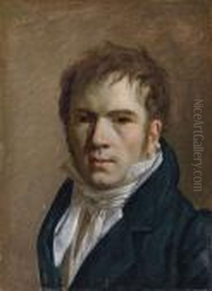 Portrait Of A Gentleman, Bust-length, In A Blue Coat And White Cravat Oil Painting by Jacques Louis David