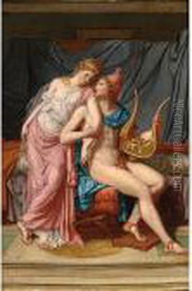 Paris And Helena Courting Oil Painting by Jacques Louis David