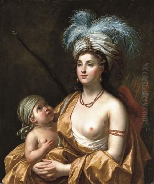 Portrait Of A Lady And Her Child, As An Allegory Of The Americas Oil Painting by Jacques Louis David