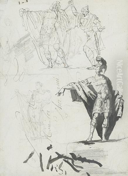 Sketches Of Figures From Roman History: A Double Sided Work Oil Painting by Jacques Louis David