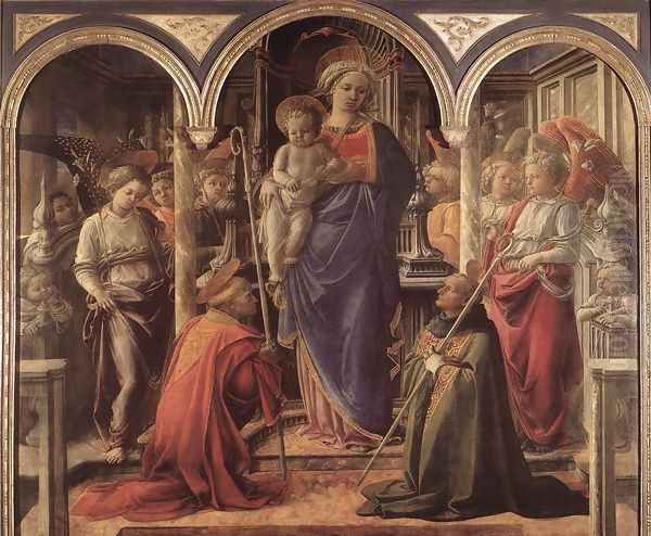 Madonna and Child with St Fredianus and St Augustine 1437-38 Oil Painting by Fra Filippo Lippi