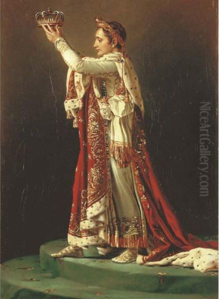 Portrait Of The Emperor Napoleon
 I, Standing Full-length Inimperial Regalia Holding A Crown Oil Painting by Jacques Louis David