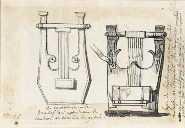 Two Studies Of Lyres After The Antique Oil Painting by Jacques Louis David