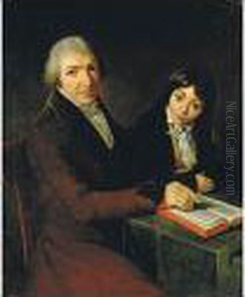 Portrait Of M. Maubach And His Son Oil Painting by Jacques Louis David