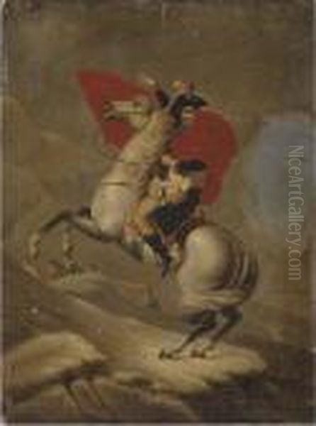 Napolean Bonaparte Crossing The Alps By The Great Saint Bernard Pass- 1800 Oil Painting by Jacques Louis David