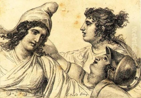 Paris With Juno And Minerva Oil Painting by Jacques Louis David