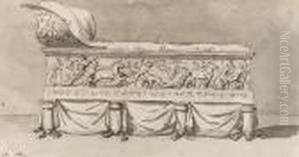 Study Of An Antique Bed With A Frieze On The Trojan War Oil Painting by Jacques Louis David