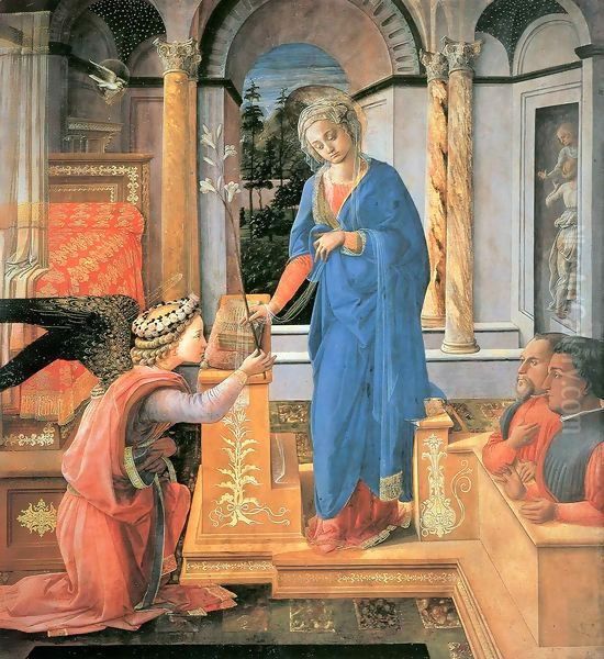 The Annunciation with two Kneeling Donors Oil Painting by Fra Filippo Lippi