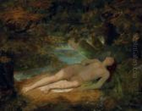 Nude In Landscape Oil Painting by Arthur Bowen Davies