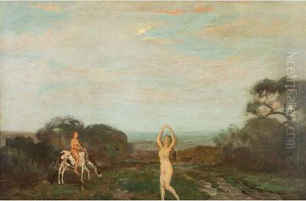 Adam And Eve Oil Painting by Arthur Bowen Davies