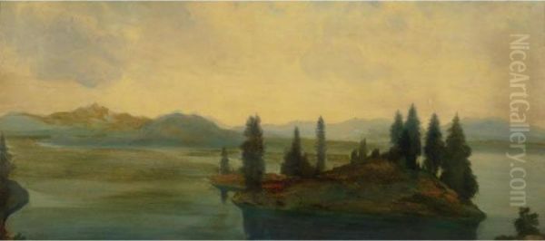 Lake And Island, Sierra Nevada Oil Painting by Arthur Bowen Davies