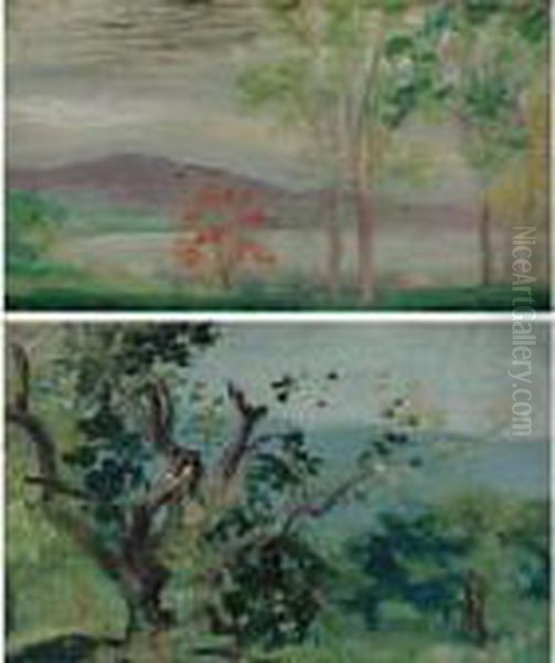 Old Apple Orchard And Rockland Landscape: A Pair Of Paintings Oil Painting by Arthur Bowen Davies