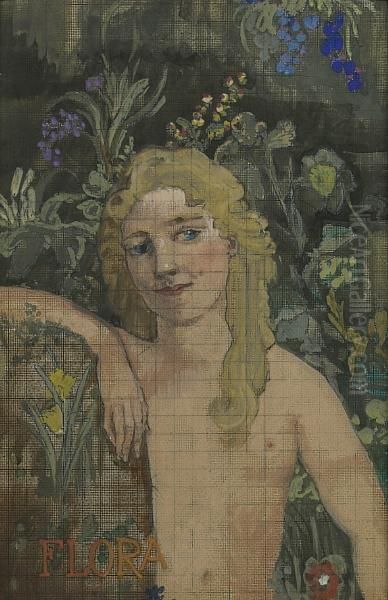 Flora, Tapestry Design Oil Painting by Arthur Bowen Davies