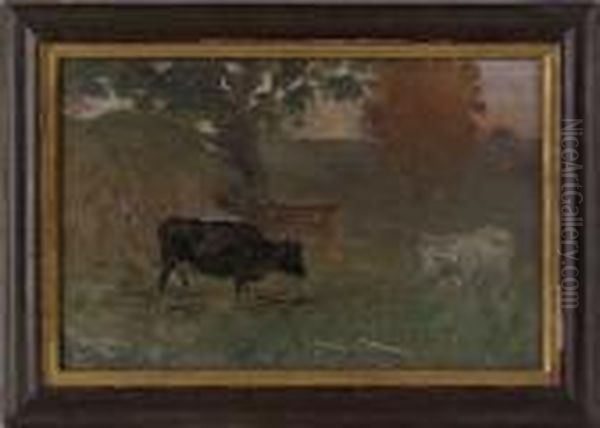 Landscape With Cows Oil Painting by Arthur Bowen Davies