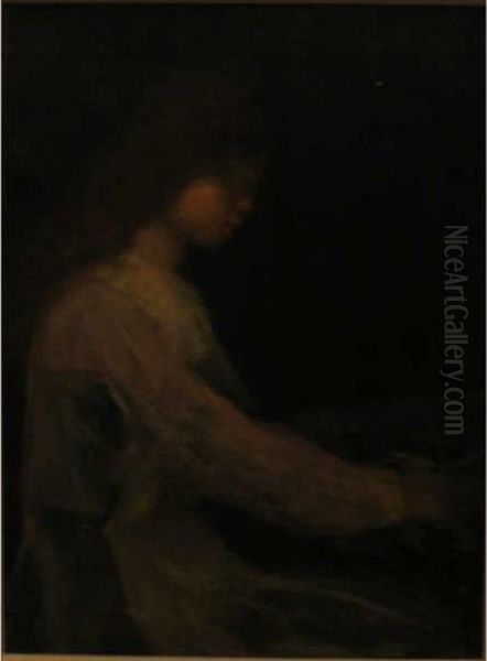 Young Girl Playing Piano Oil Painting by Arthur Bowen Davies