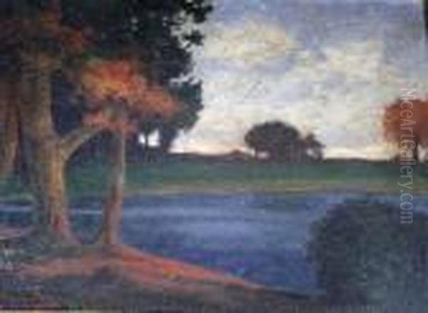 Falllandscape Along River Oil Painting by Arthur Bowen Davies